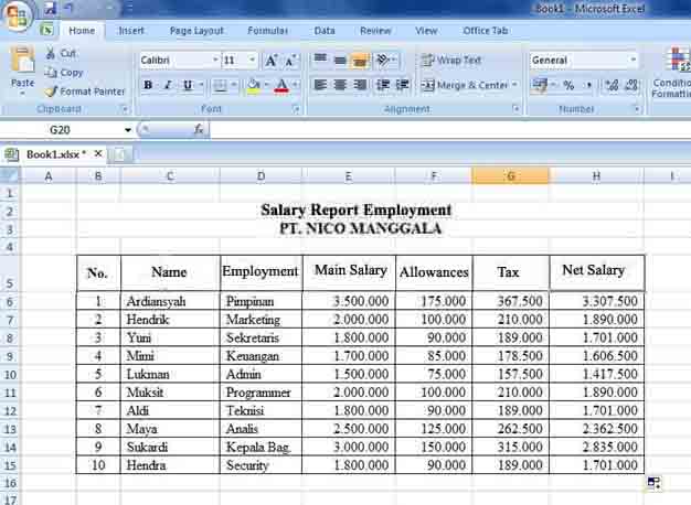salary report on microsoft excel 10