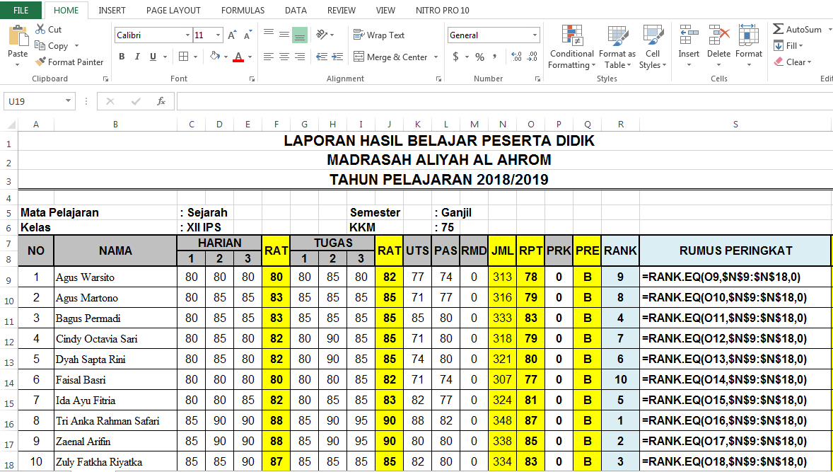 Cara Membuat Peringkat Kelas Pada rank Excel 