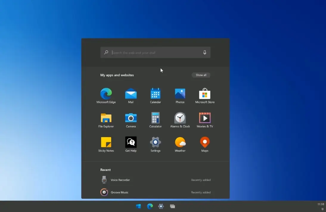 tampilan start menu windows 10x